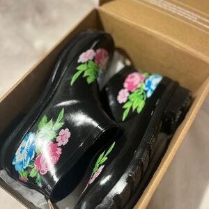 Floral Black Rain Boots